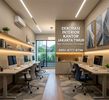 dekorasi interior kantor jakarta timur dengan karpet tile dan sistem terintegrasi