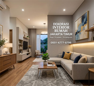 dekorasi interior rumah jakarta timur dengan konsep terintegrasi karpet vinyl dan wallpaper