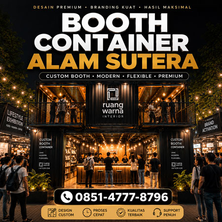 Booth container modern Alam Sutera untuk exhibition dan branding oleh RuangWarna Interior