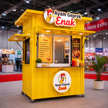 Booth container industrial modern Jakarta Timur untuk UMKM exhibition RuangWarna