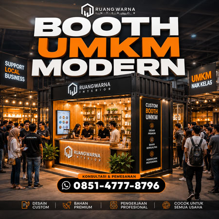 Booth UMKM modern untuk exhibition branding dan activation brand oleh RuangWarna Interior