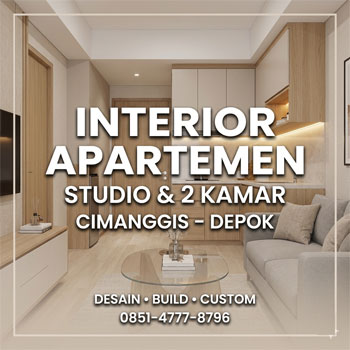 Interior apartemen studio dan 2 kamar minimalis modern di Cimanggis Depok