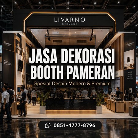 Jasa dekorasi booth pameran spesial desain modern premium untuk exhibition dan expo di ICE BSD Jabodetabek