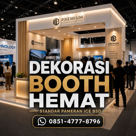 Jasa dekorasi booth standar pameran harga hemat di ICE BSD dengan desain modern minimalis profesional