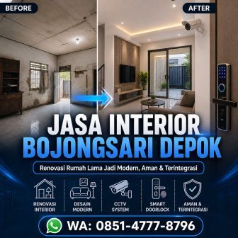 Renovasi interior rumah lama Bojongsari Depok dengan CCTV dan smart doorlock