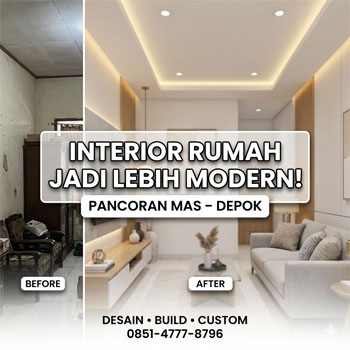 Desain interior rumah Pancoran Mas Depok dengan konsep minimalis modern yang nyaman dan estetik