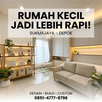 Desain interior rumah kecil Sukmajaya Depok minimalis modern yang rapi dan nyaman untuk keluarga