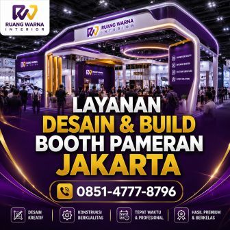 Layanan desain dan build booth pameran Jakarta profesional custom exhibition stand Ruang Warna Interior