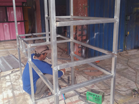 Proses las rangka gerobak aluminium custom