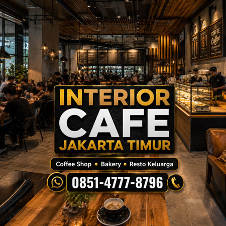 Interior Cafe Jakarta Timur untuk coffee shop bakery dan resto keluarga dengan desain industrial modern dan instagramable