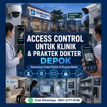 Access Control untuk klinik dan praktek dokter di Depok menggunakan Face Recognition, Fingerprint, RFID Card dan integrasi CCTV oleh Ruang Warna Interior.
