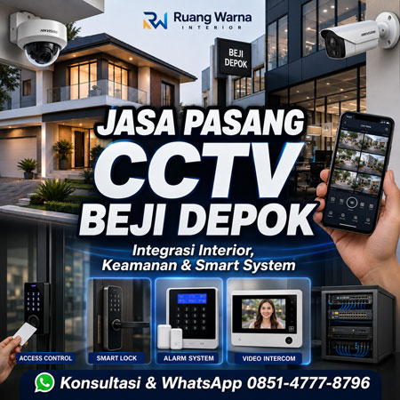 Jasa Pasang CCTV Beji Depok terintegrasi dengan Access Control, Smart Lock, Alarm System, dan desain interior modern oleh Ruang Warna Interior.
