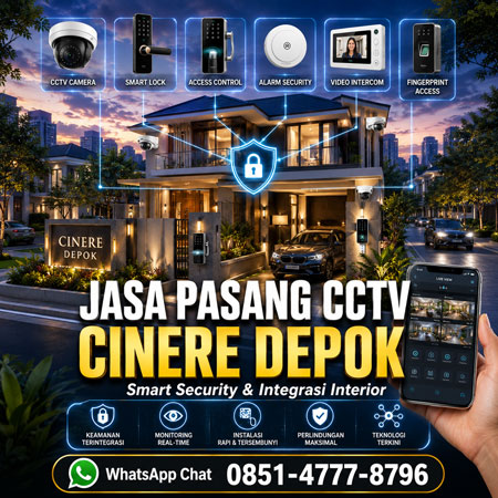 Jasa Pasang CCTV Cinere Depok dengan Smart Lock Access Control Fingerprint Alarm Security Intercom dan monitoring smartphone pada rumah modern kawasan Cinere Depok