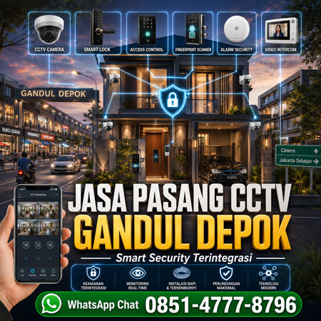Jasa Pasang CCTV Gandul Depok dengan Smart Lock Access Control Fingerprint Alarm Intercom dan monitoring smartphone pada rumah modern kawasan Gandul Depok